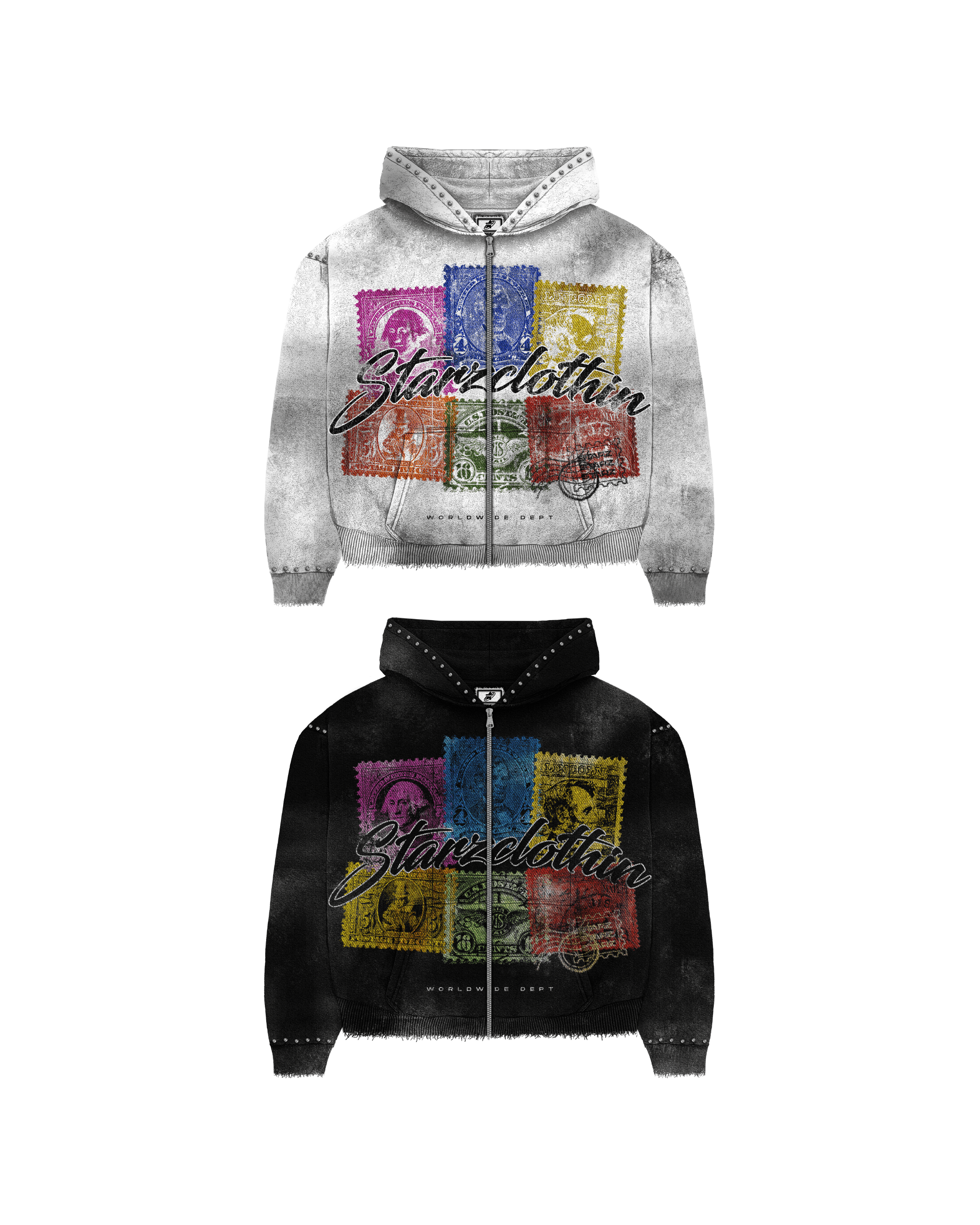 Vintage Stamp zip up Hoodie(Pre order)
